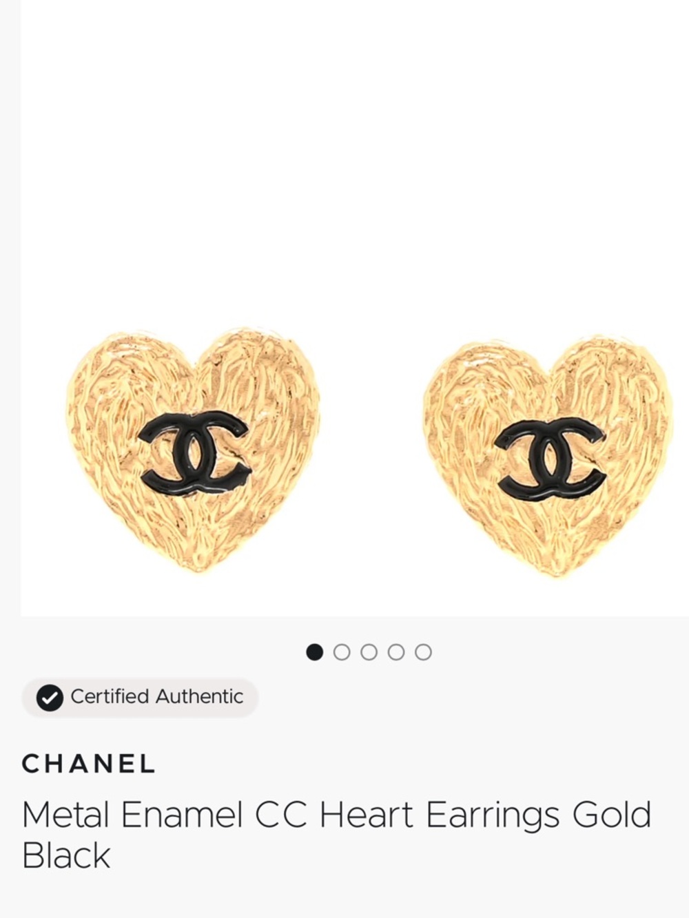 CHANEL Metal Enamel CC Gold Heart Earrings